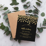 Black Gold Konfetti Geburtstagseinladung<br><div class="desc">Modernes,  elegantes und einladendes Hotel. Ein schwarzer Hintergrund mit goldenen Imitaten Konfetti. Personalisieren und fügen Sie einen Namen und Details. 1 Blatt = 1 Einladung mit Druckkante bis Kante.</div>