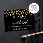 Black Gold Konfetti Geburtstagsparty Save The Date<br><div class="desc">Ein schwarzer Hintergrund mit goldenen Imitaten Konfetti. Personalisieren und fügen Sie Datum und Name/Alter hinzu. Der Text: Save the Date ist mit einem großen angesagten,  handgeschriebenen Stilskript geschrieben. Weiße Buchstaben.</div>