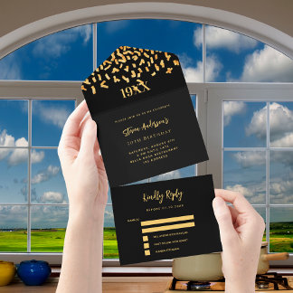 Black gold Konfetti Jahr Geburtstag uAwg All In One Einladung