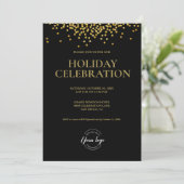 BLACK Gold Konfetti Logo HOLIDAY CELEBRABRAY Einladung (Stehend Vorderseite)