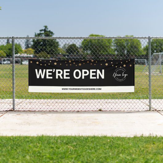 BLACK Gold Konfetti Wir sind offen für Geschäfte Banner (Insitu)