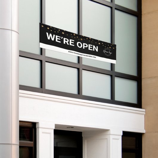 BLACK Gold Konfetti Wir sind offen für Geschäfte Banner (Äußeres Gebäude)