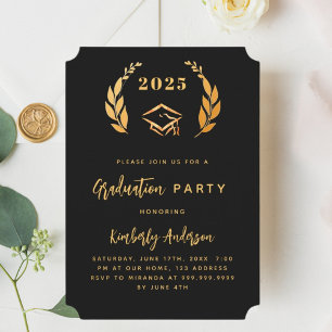 Black Gold Kranz 2025 Luxus Graduation Party Einladung