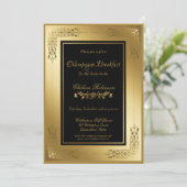 Black Gold Lace Border Champagne Frühstück Einladung (Stehend Vorderseite)