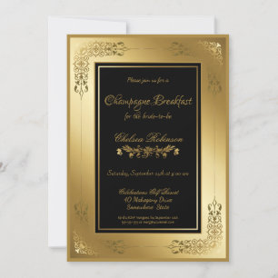 Black Gold Lace Border Champagne Frühstück Einladung