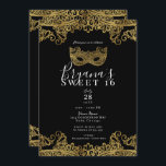 Black & Gold Lace Masquerade Sweet 16 Party Einladung<br><div class="desc">Anpassen für jedes Ereignis</div>