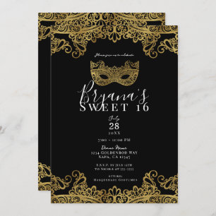 Black & Gold Lace Masquerade Sweet 16 Party Einladung