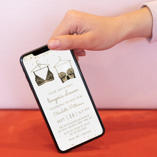 Black Gold Lace Watercolor Lingerie Brautparty Einladung