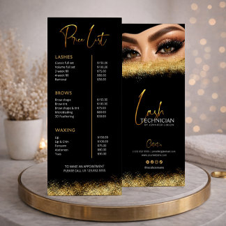 Black & Gold Lash Tech Price List | Luxury Beauty Werbekarte