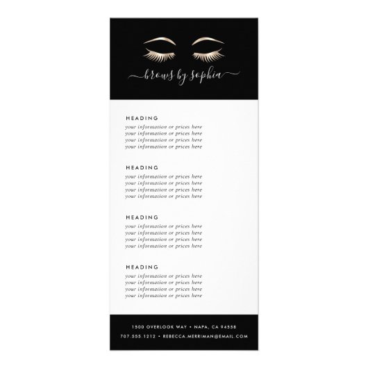 Black & Gold Lashes | Preise oder Dienstleistungen Werbekarte (Vorne)