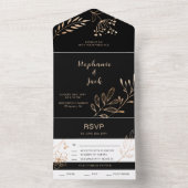 Black & Gold Leaf - Hochzeit All In One Einladung (Innen Boden)