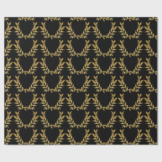 Black Gold Leaf Monogram Elegant Chic Wedding Geschenkpapier (Flach)