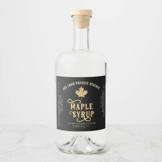 Black & Gold Leaf Private Reserve Maple Sirup Alkoholflaschenetikett (Vorderseite)