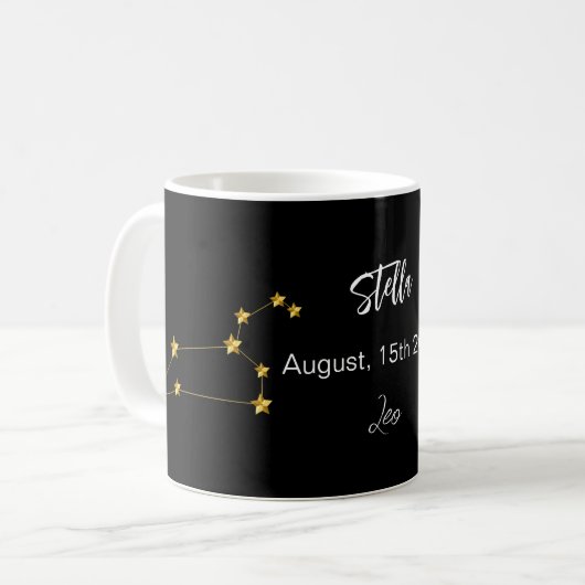 Black Gold Leo Sternkonstellation Geburtstag Kaffeetasse (Vorderseite Links)