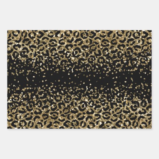 Black Gold Leopard Cheetah Print Glitzer Glam Geschenkpapier Set (Vorderseite 2)