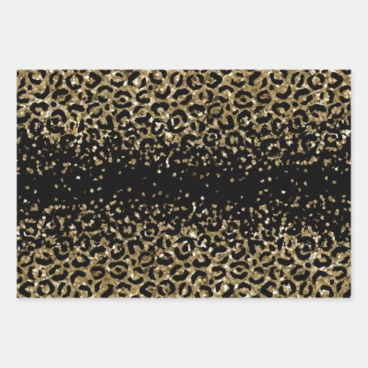 Black Gold Leopard Cheetah Print Glitzer Glam Geschenkpapier Set (Vorderseite)