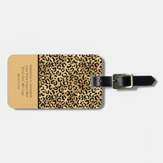 Black Gold Leopard Cheetah Print Trendy Chic Gepäckanhänger (Vorderseite horizontal)