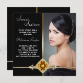 Black Gold Leopard Foto 16 . Geburtstag Geburtstag Einladung (Vorne/Hinten)