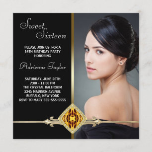 Black Gold Leopard Foto 16 . Geburtstag Geburtstag Einladung