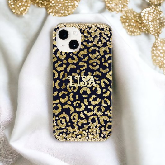 Black Gold Leopard GlitterPersönlicher Name Case-Mate iPhone Hülle