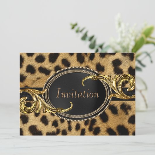 Black Gold Leopard Jeder Anlass Party Einladung (Stehend Vorderseite)
