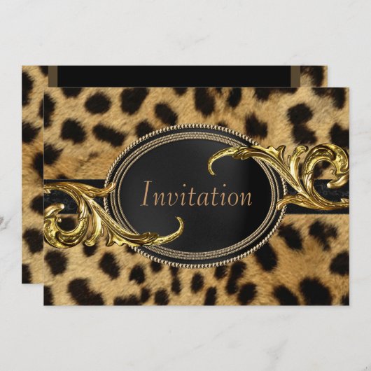 Black Gold Leopard Jeder Anlass Party Einladung (Vorne/Hinten)