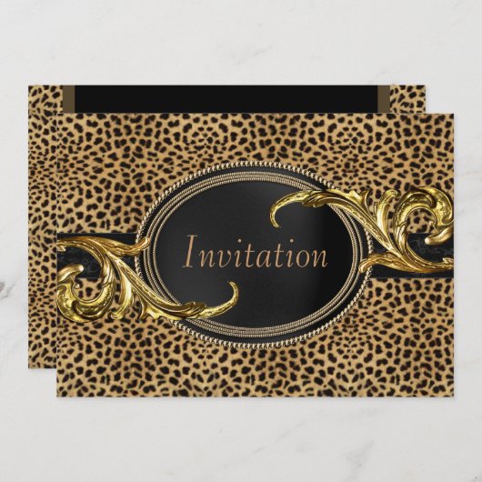 Black Gold Leopard Party Einladung (Vorne/Hinten)