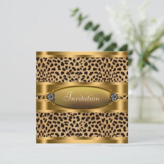 Black Gold Leopard Party Einladung (Stehend Vorderseite)