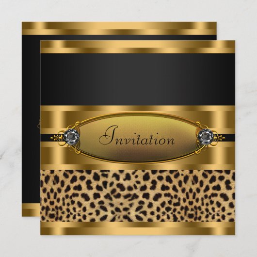 Black Gold Leopard Party Einladung (Vorne/Hinten)
