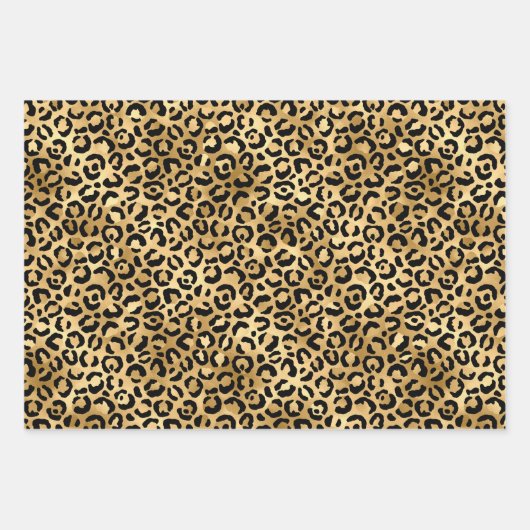 Black Gold Leopard Print Cheetah Animal Print Tren Geschenkpapier Set (Vorderseite)