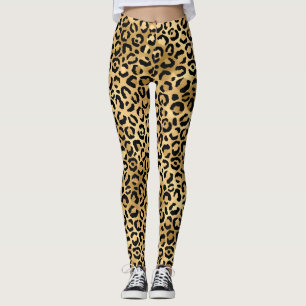 Black Gold Leopard Print Cheetah Animal Trendy Leggings