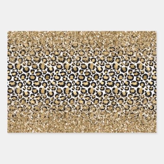 Black Gold Leopard Print Glitz Geschenkpapier Set (Vorderseite)