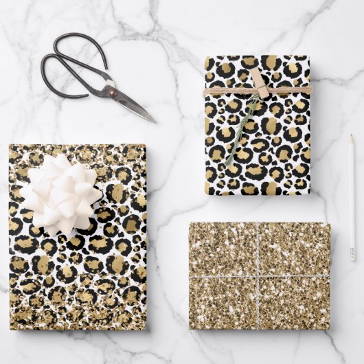 Black Gold Leopard Print Glitz Geschenkpapier Set (Vorderseite)