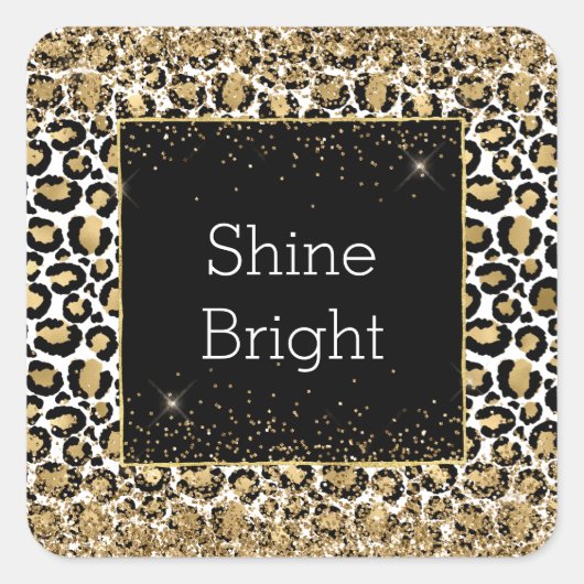 Black Gold Leopard Print Glitz Quadratischer Aufkleber (Vorderseite)