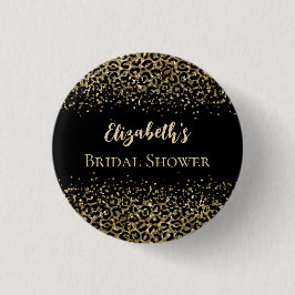 Black Gold Leopard Print Glitzer Brautparty Button