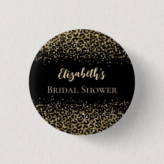 Black Gold Leopard Print Glitzer Brautparty Button (Vorderseite)