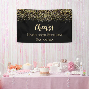 Black Gold Leopard Print Glitzer Geburtstag Banner