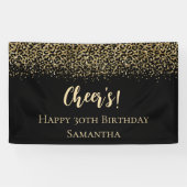 Black Gold Leopard Print Glitzer Geburtstag Banner (Horizontal)