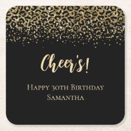Black Gold Leopard Print Glitzer Geburtstag Rechteckiger Pappuntersetzer