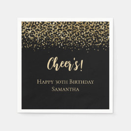 Black Gold Leopard Print Glitzer Geburtstag Serviette
