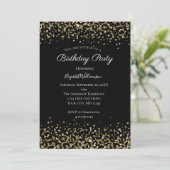 Black Gold Leopard Print Glitzer Overlay Geburtsta Einladung (Stehend Vorderseite)