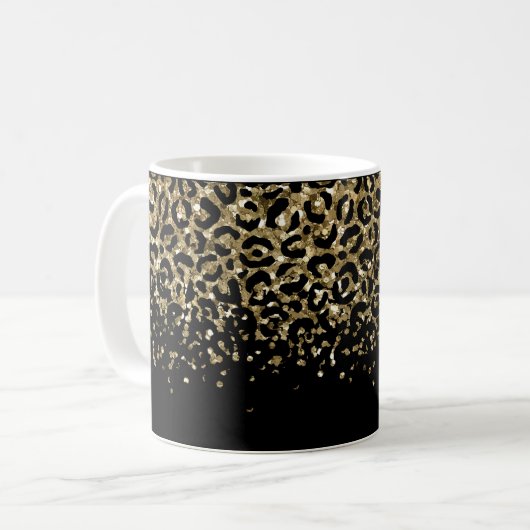 Black Gold Leopard Print Glitzer Overlay Trendy Kaffeetasse (Vorderseite Links)