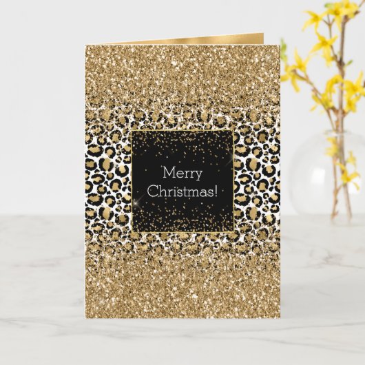 Black Gold Leopard Print Glitzy Karte (Gelbe Blume)