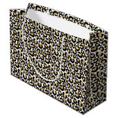 Black Gold Leopard Print Große Geschenktüte (Rückseite Schrägansicht)