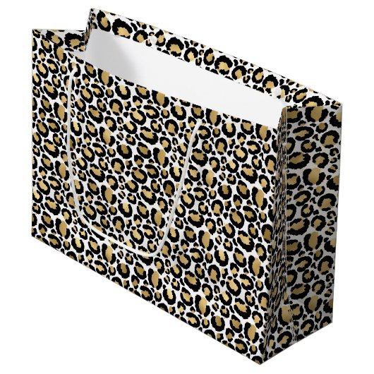 Black Gold Leopard Print Große Geschenktüte (Vorderseite Schrägansicht)
