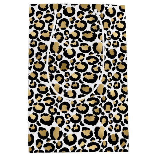 Black Gold Leopard Print Mittlere Geschenktüte (Vorderseite)