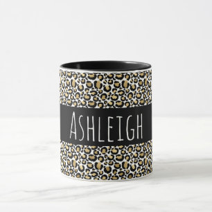 Black Gold Leopard Print Personalisiert Tasse
