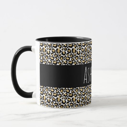 Black Gold Leopard Print Personalisiert Tasse (Links)