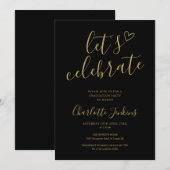 Black Gold Let's Celebrate Script Graduation Party Einladung (Vorne/Hinten)