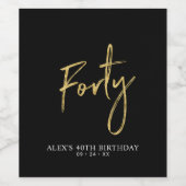 Black & Gold Lettering | 40. Geburtstag Party Weinetikett (Einzelnes Label)